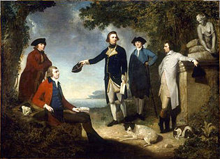 Mortimer - Captain James Cook, Sir Joseph Banks, Lord Sandwich, Dr Daniel Solander and Dr John Hawkesworth.jpg